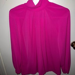 Hot pink mock turtleneck with tie in the back